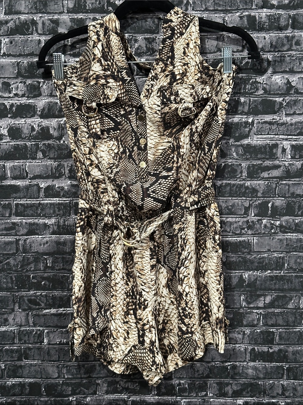 Cache Sleeveless Snake-Print Mini Romper - Brown & Black